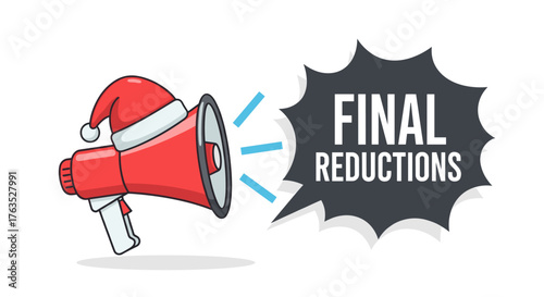 Festive megaphone announcing final reductions with holiday cheer