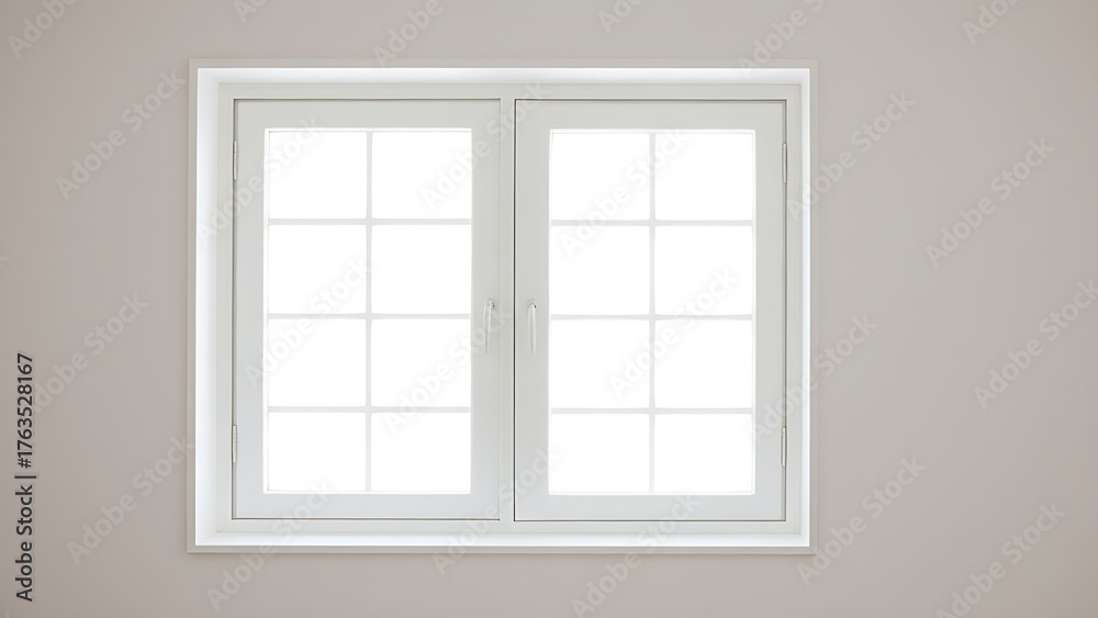 Obraz premium Minimalist white window frame with translucent panels filtering soft daylight.