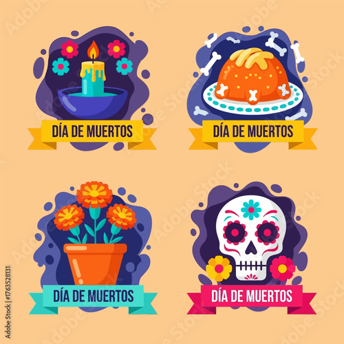 Dia de muertos badge collection, vector design