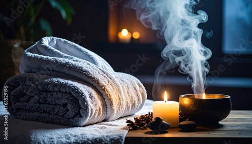 Indulge in Serenity: Warm towels, flickering candles, and fragrant aromatherapy invite relaxation at the spa, creating a peaceful wellness ambiance