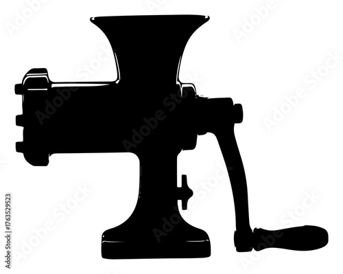 Vintage Manual Meat Grinder Silhouette. Retro Kitchen Equipment for Mincing Food. Culinary Hand Crank Tool Icon