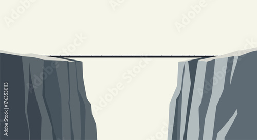 Minimalist Bridge Spanning a Deep Gorge or Cliff Gap - Connection, Challenge, and Risk Concept Vector