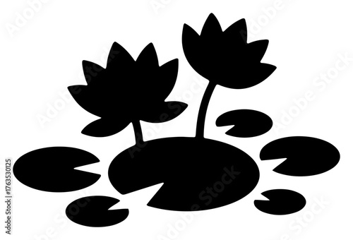 Lotus Flowers on Lily Pad Silhouette. Water Lily Icon for Spa Yoga and Zen Concept