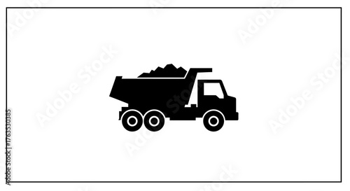 Silhouette dump truck icon in black and white minimalist design