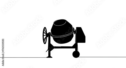 Silhouette of a concrete mixer on a construction site with minimalist design