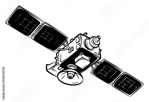 Space satellite vector illustration in vintage sketch style Communication or GPS spacecraft technology icon