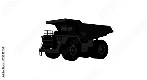 Silhouette of heavy dump truck on white background for industrial use