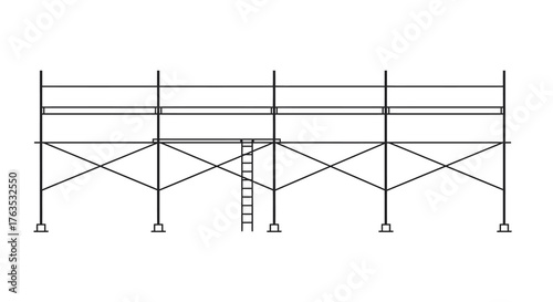 Minimalist construction scaffolding with ladder in outline style