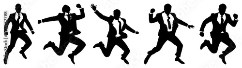 Businessmen Jumping Silhouettes Dynamic Corporate People Success Celebration Pose Vector
