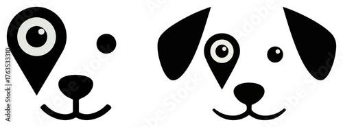 Dog location pin logo set. Pet finder app and veterinary clinic symbol