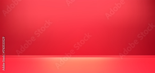Abstract gradient podium background. Red empty 3d studio backdrop. Clean scene for product presentation. Christmas or New Year mockup template. Vector illustration.