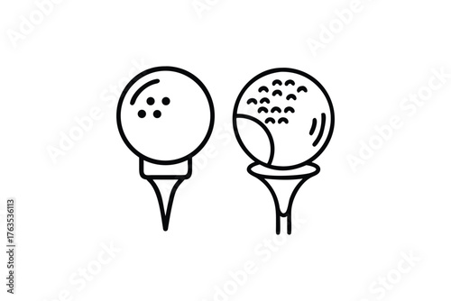 Simple black and white illustration of two golf balls on tees