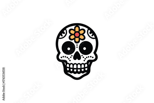 Detailed skull illustration with floral decoration on the forehead area