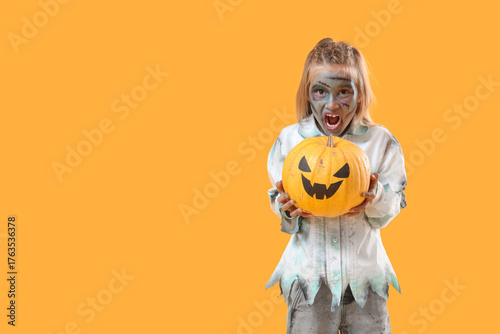 Scary little girl dressed a...