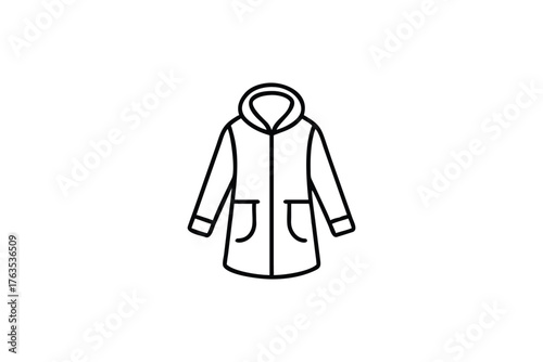 Simple line drawing illustrating a hooded winter coat or jacket outline