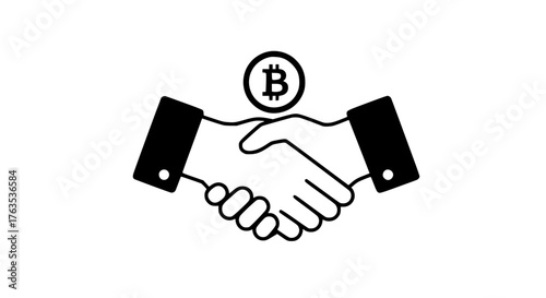 Coin handshake black white icon