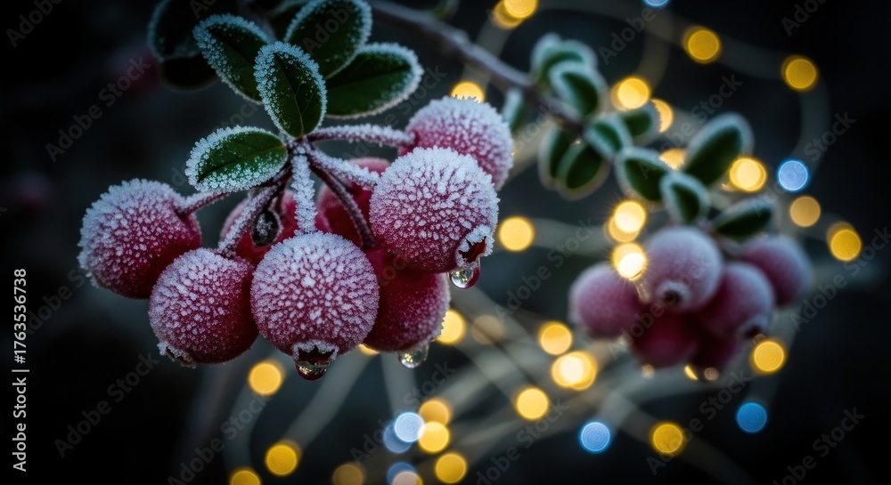 custom made wallpaper toronto digitalFrosted cranberries and leaves with bokeh lights create a festive winter scene