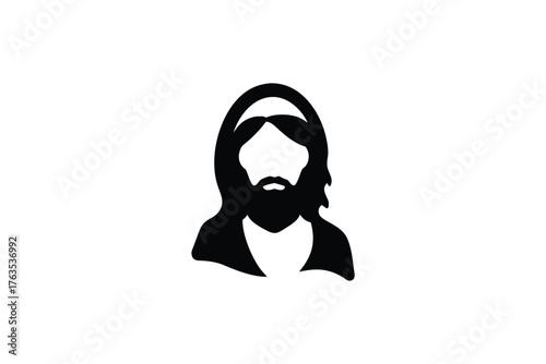 A simple black silhouette featuring a bearded man with a headband