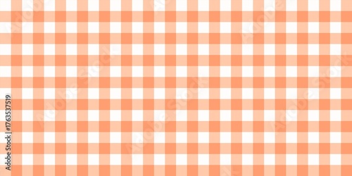 Orange and white checkered pattern. Orange and white gingham checkered pattern background. Aestetic woven pattern background. Seamless pattern plaid gingham pattern background.