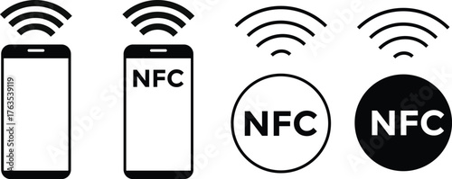 NFC icon. NFC payment with smartphone set icons. contactless NFC payment sign. Near field communication. Wireless pay. Credit card nfc payment
