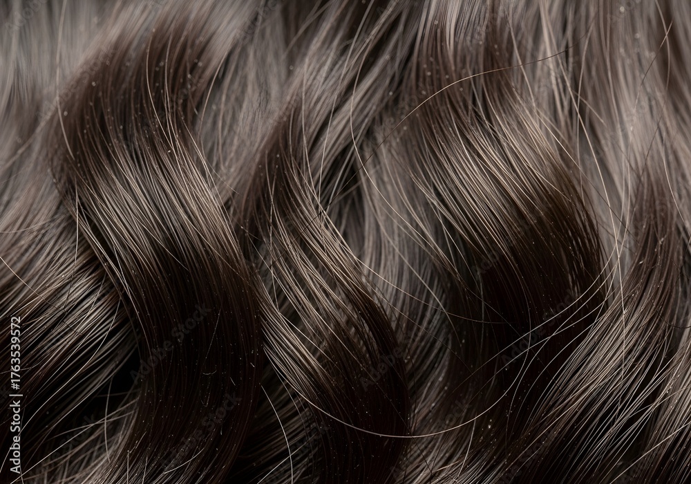 Naklejka premium Close up photo of a shiny and healthy dark brown hair 