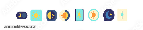 Weather forecast flat icon set. Sun, moon, day-night cycle flat icons collection