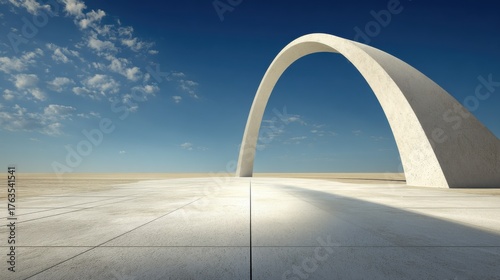Abstract architectural arc against blue sky minimalist landscape modern structure with bright light modernism art