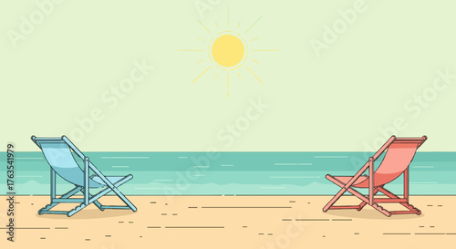 Two Chairs Summer Banner Vector Illustration