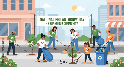 National Philanthropy Day Community Cleanup Illustration