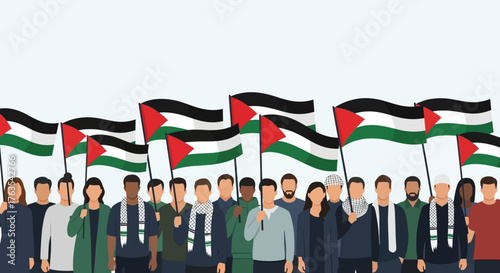 People holding Palestinian flags, symbolizing national pride and solidarity, advocating for rights