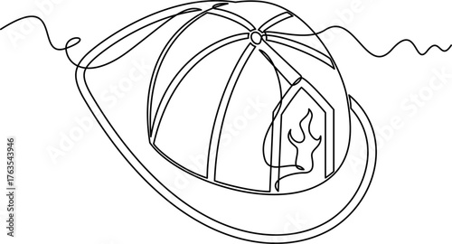 one line art Firefighter Hat vector illustration. line art, one continuous line, simple, hand drawn and sketch style. for icons, symbols, signs or logos. PNG