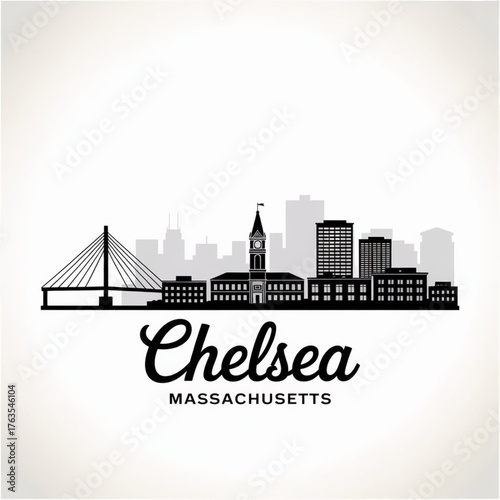 ‎Chelsea Massachusetts Skyline Silhouette — Historic Gateway to Boston Vector Illustration