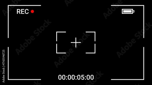 Realistic Camera Recording Screen Overlay with Transparent Background,  Alpha Channel Display,  Video Camera Viewfinder with REC Timer, Battery.