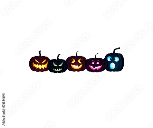 Set of cute Jack-o'-lantern vector icons with funny expressions