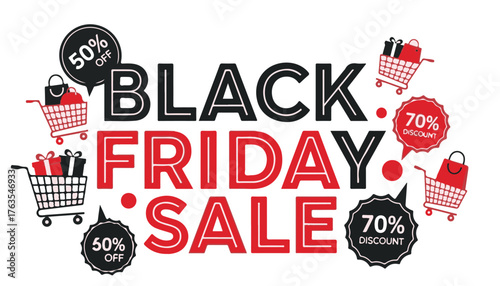 Black friday sale with discounts and shopping carts
