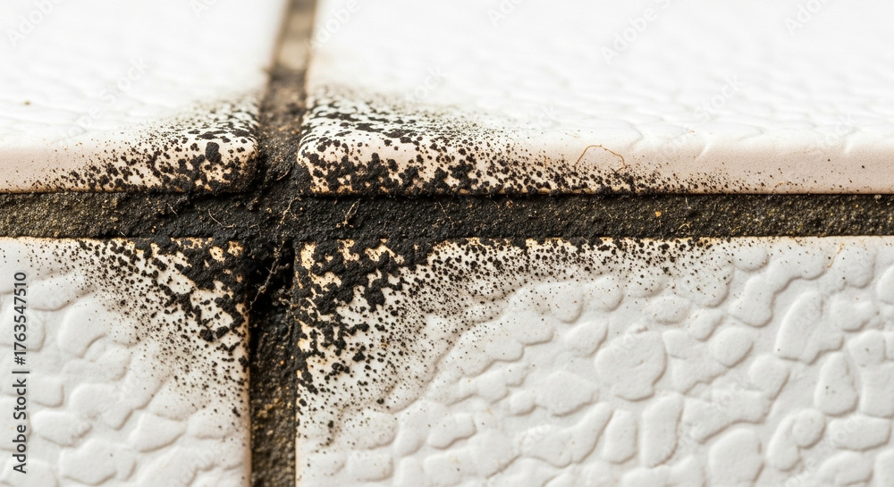 Black mildew growth between ceramic floor tiles, household hygiene ...