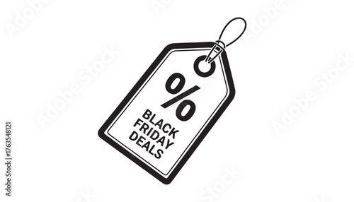 Black friday deals tag with percentage symbol hand drawn illustration