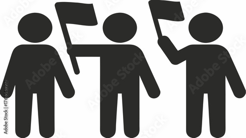 Dynamic team marching forward confidently holding flags, symbolizing progress, unity, and collective achievement in a powerful visual.