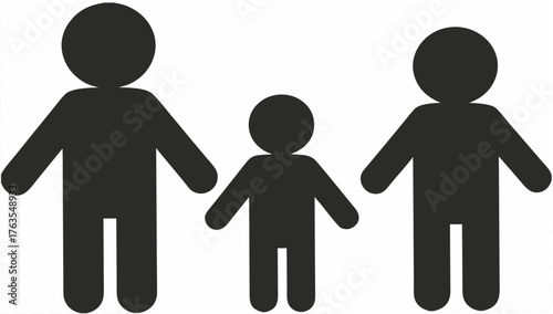 Diverse family unit represented by simple figures, symbolizing unity, connection, and togetherness in a modern, abstract style.
