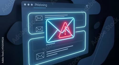 Depiction of internet phishing with fraudulent emails displayed on computer screen. Internet phishing presents digital fraud and cyber security risks, emphasizing vulnerability from malicious emails.