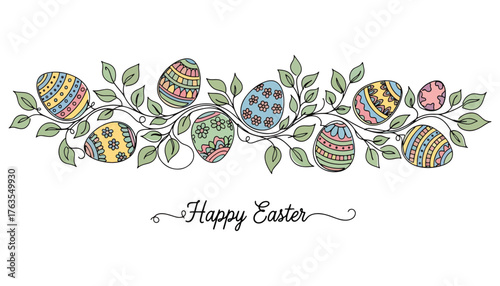 Decorative easter eggs adorned with intricate patterns on branches