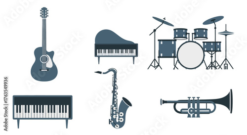 Acoustic Guitar Illustration with Strings and Sound Hole in Teal Color