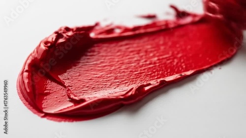 Vivid red smear of creamy cosmetic on white