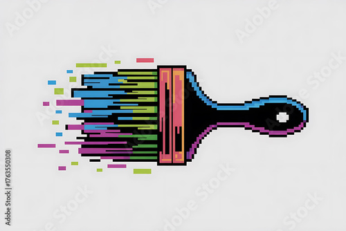 Colorful paintbrush with pixelated effect, suggesting digital art and creative expression.