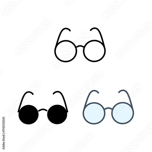 Minimalist Line Art Round Glasses Eyewear Accessory Illustration Symbol Set