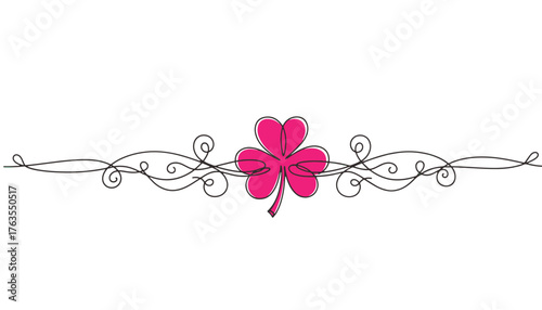 A delicate pink clover adorns a swirling, ornate decorative line, perfect for adding a touch of elegance to designs.