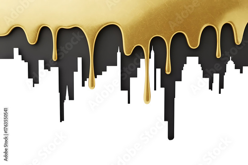 Abstract design with dripping gold against black and white, creating a dynamic, fluid effect.