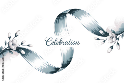 Elegant swirling ribbons and delicate blossoms evoke a sense of joyous celebration and beauty.