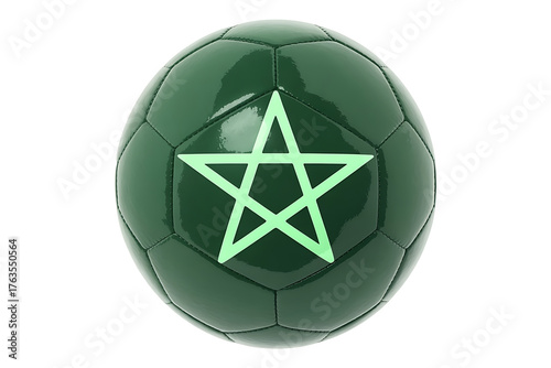 Green soccer ball displays a prominent star emblem, representing national pride and athletic spirit.