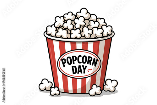 A large bucket overflows with fluffy popcorn, perfect for a movie night treat.